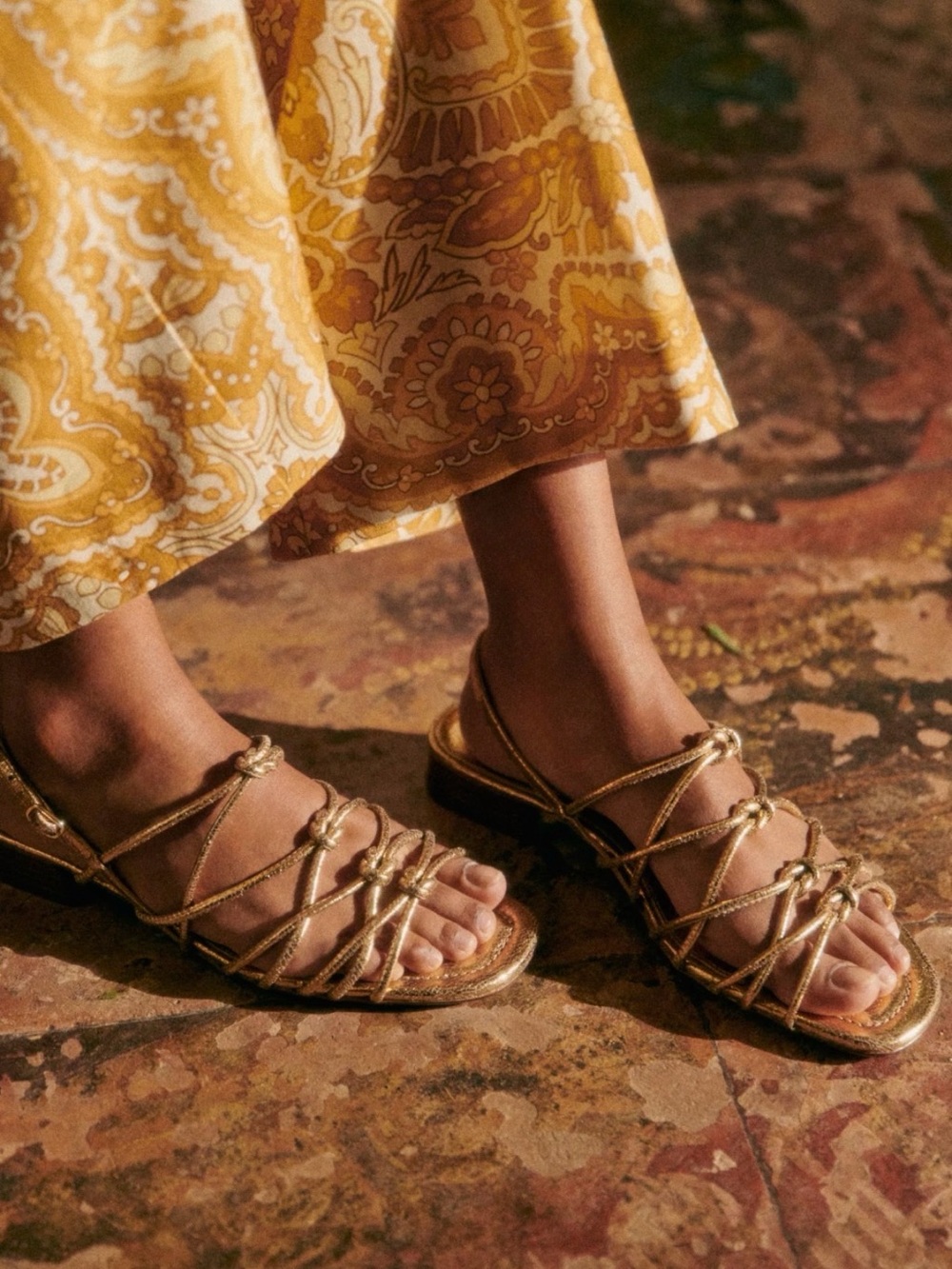 ⭐️ New Sezane Elise Gold leather Strappy Sandals FR 37/US 6.5